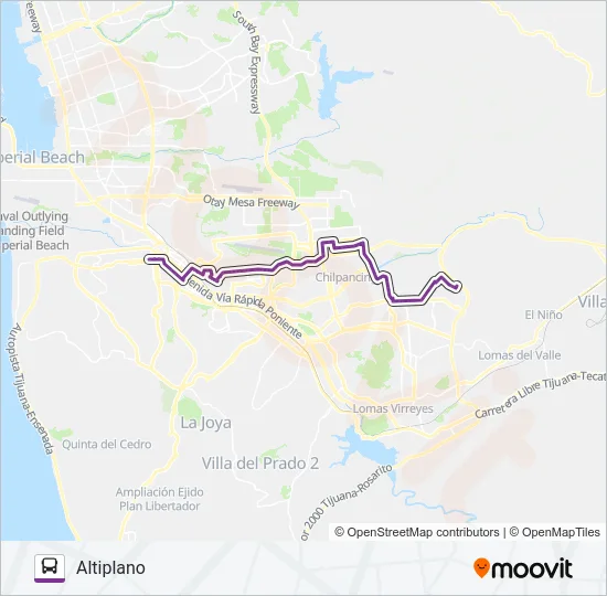 CENTRO-UABC-ALTIPLANO Bus Line Map