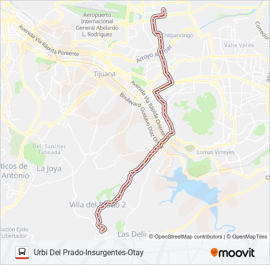 URBI DEL PRADO-INSURGENTES-OTAY bus Line Map