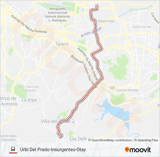 URBI DEL PRADO-INSURGENTES-OTAY Bus Line Map