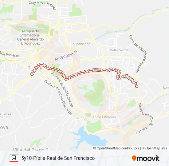 5Y10-PÍPILA-REAL DE SAN FRANCISCO Bus Line Map