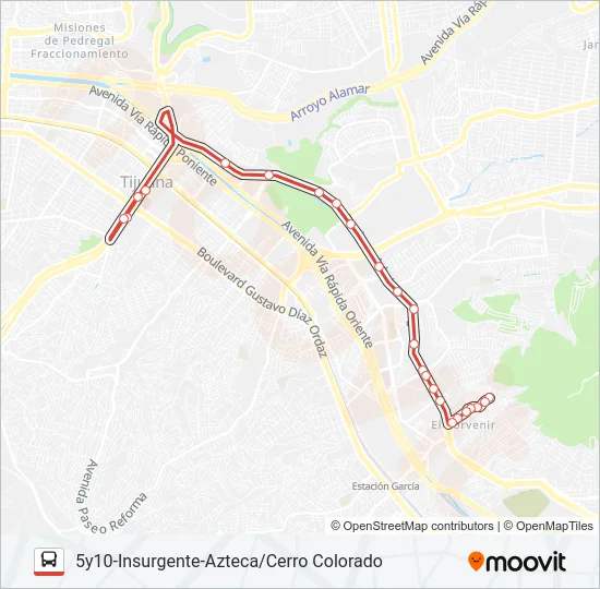 5Y10-INSURGENTE-AZTECA/CERRO COLORADO Bus Line Map