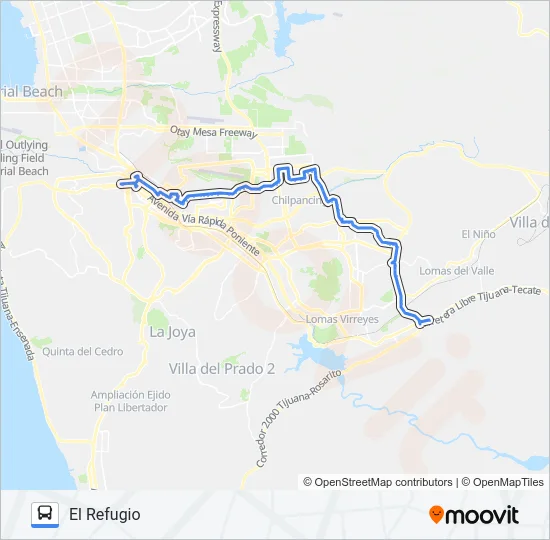 CENTRO-UABC-VILLA FONTANA-EL REFUGIO Bus Line Map
