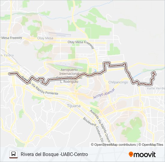 RIVERA DEL BOSQUE -UABC-CENTRO bus Line Map