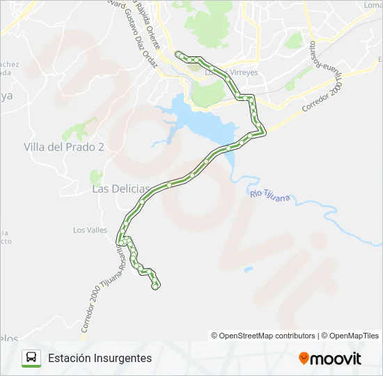 Mapa de RUTA NATURA - ESTACIÓN INSURGENTES de autobús