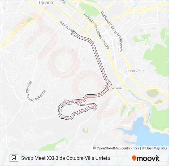 SWAP MEET XXI-3 DE OCTUBRE-VILLA URRIETA Bus Line Map