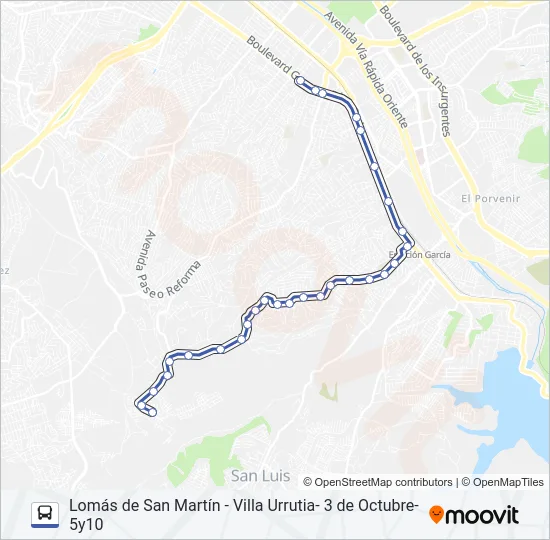 LOMÁS DE SAN MARTÍN - VILLA URRUTIA- 3 DE OCTUBRE- 5Y10 Bus Line Map