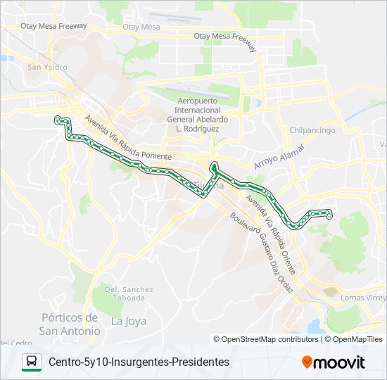 CENTRO-5Y10-INSURGENTES-PRESIDENTES bus Line Map