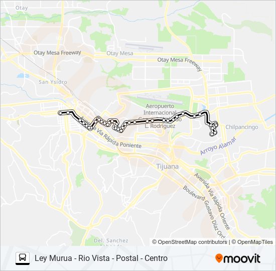 CENTRO-PLAZA RIO-POSTAL-UABC-RIO VISTA-LEY MURUA bus Line Map