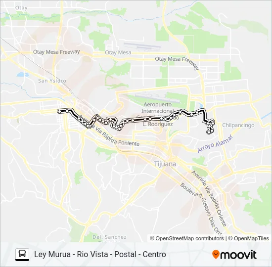 CENTRO-PLAZA RIO-POSTAL-UABC-RIO VISTA-LEY MURUA Bus Line Map