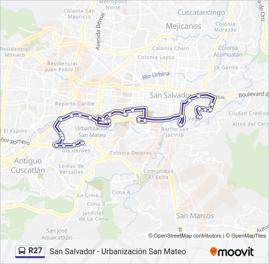 Mapa de R27 de autobús