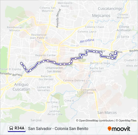 R34A Bus Line Map