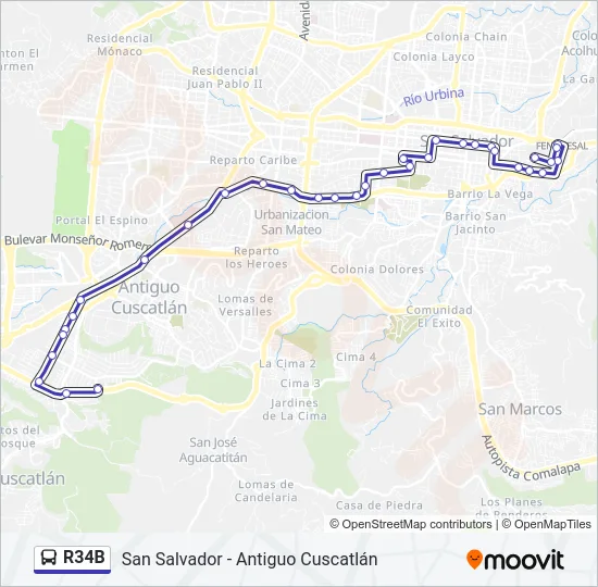 R34B Bus Line Map