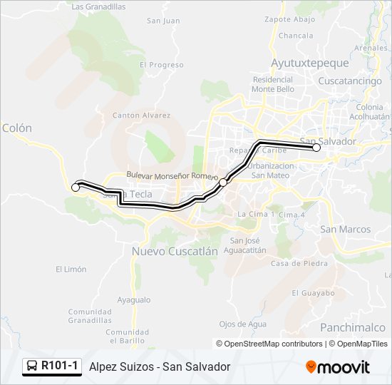 Mapa de R101-1 de autobús