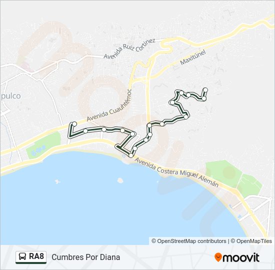 Mapa de RA8 de autobús