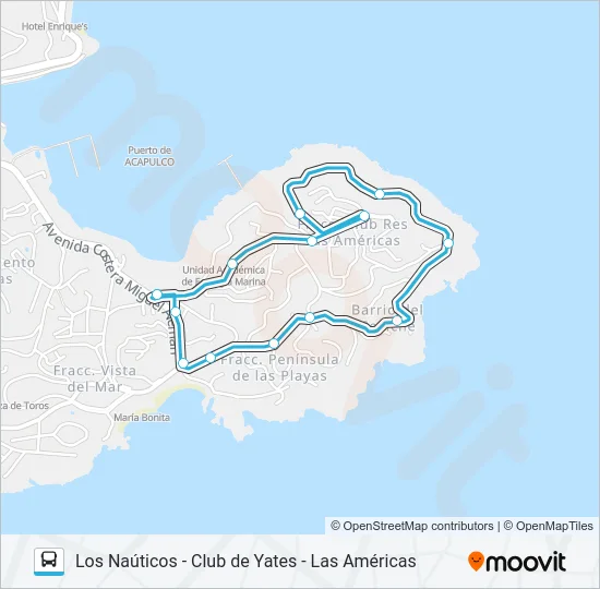 LOS NÁUTICOS - LAS AMÉRICAS Bus Line Map