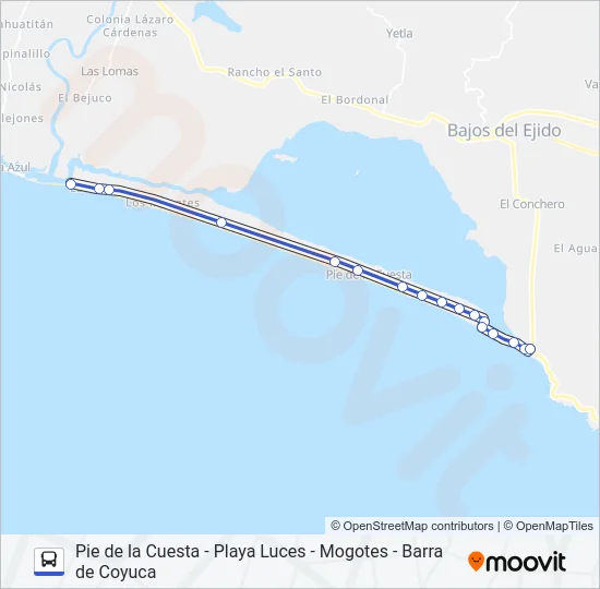 PIE DE LA CUESTA - BARRA DE COYUCA Bus Line Map