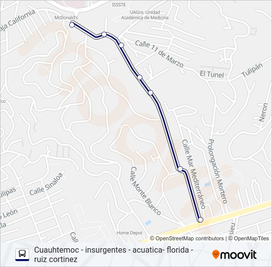Mapa de CUAUHTEMOC - RUIZ CORTINEZ de autobús