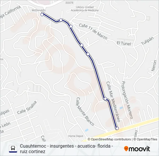 CUAUHTEMOC - RUIZ CORTINEZ Bus Line Map