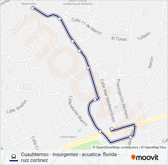 CUAUHTEMOC - RUIZ CORTINEZ Bus Line Map