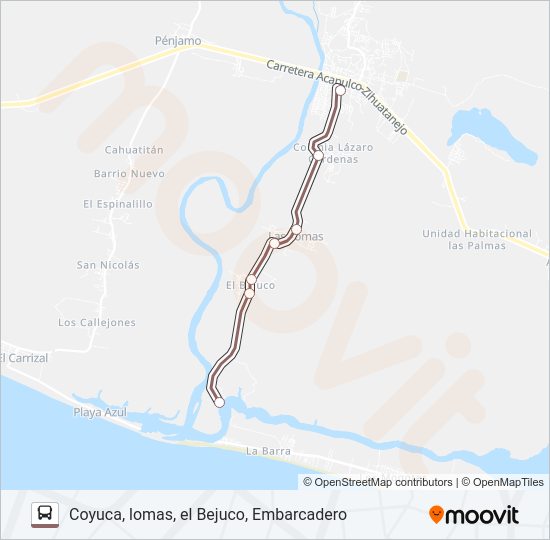 Mapa de COYUCA - EL BEJUCO de autobús