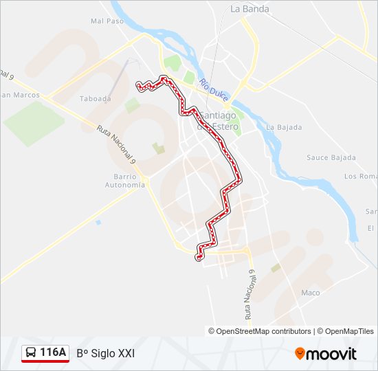 Mapa de 116A de autobús