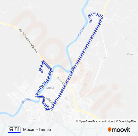 T2 Bus Line Map