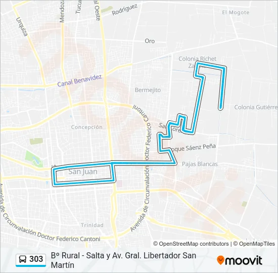 303 Bus Line Map
