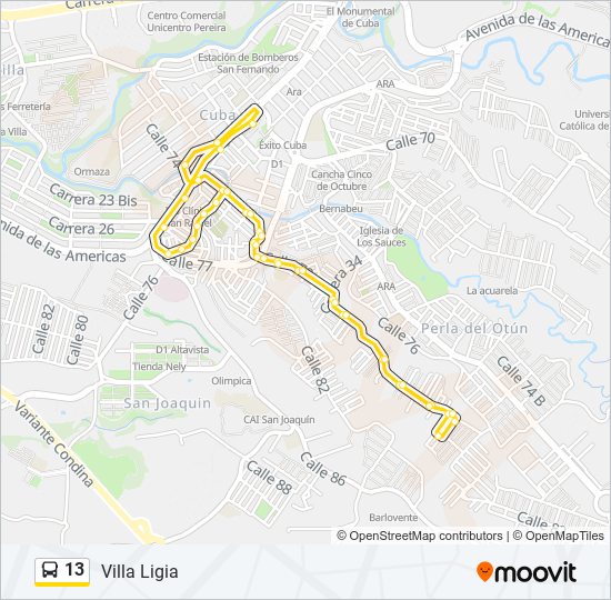 Mapa de 13 de autobús