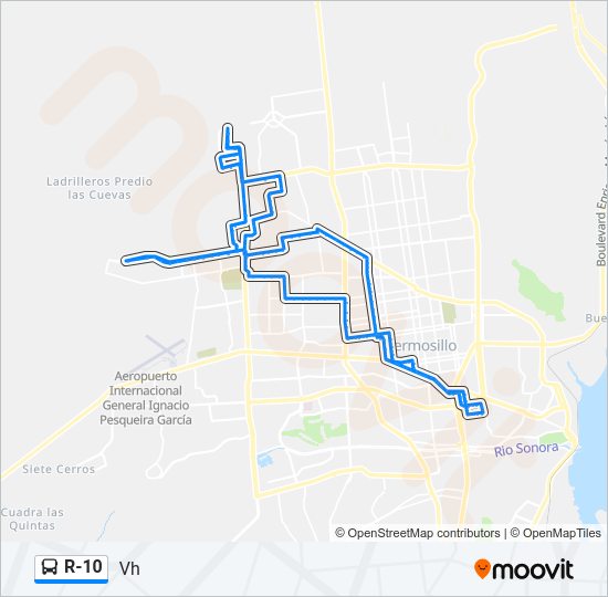 Mapa de R-10 de autobús