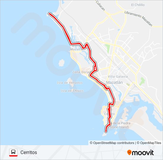 Mapa de TOREO PLAYA SUR FARO MAZATLÁN - CERRITOS de autobús