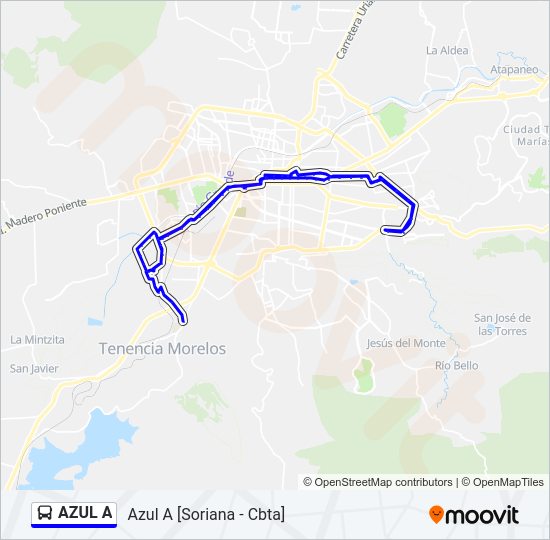 Mapa de AZUL A de autobús