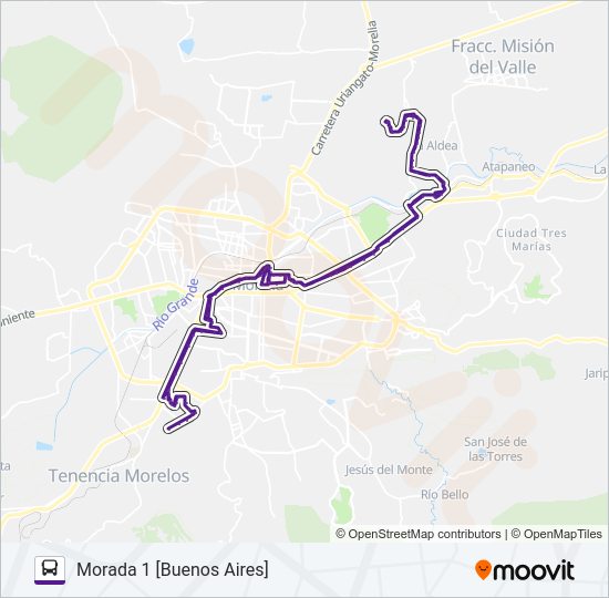 Mapa de MORADA 1 de autobús