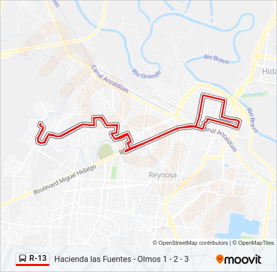 Mapa de R-13 de autobús