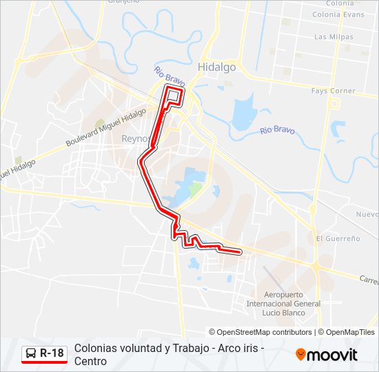 Mapa de R-18 de autobús