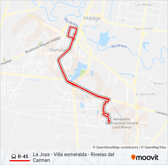 Mapa de R-45 de autobús