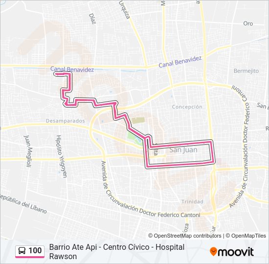 Mapa de 100 de autobús