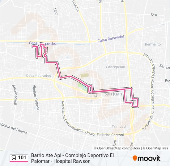 Mapa de 101 de autobús