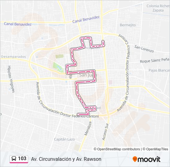 Mapa de 103 de autobús