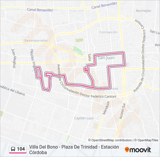 Mapa de 104 de autobús