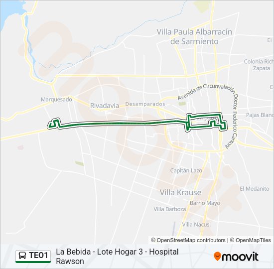Mapa de TEO1 de autobús