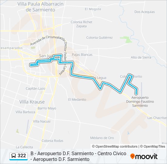 Mapa de 322 de autobús