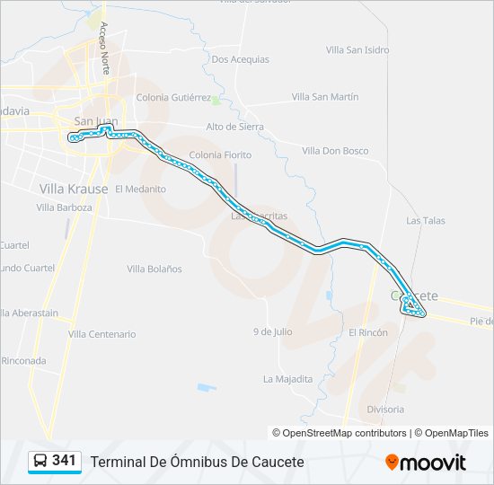 Mapa de 341 de autobús