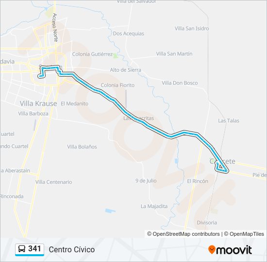 Mapa de 341 de autobús