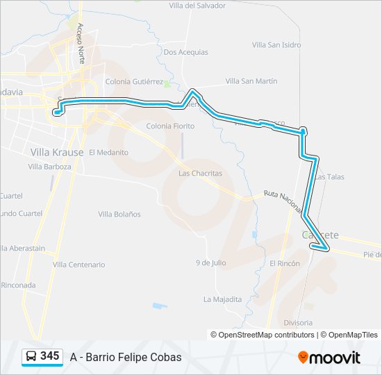 Mapa de 345 de autobús