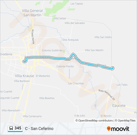 Mapa de 345 de autobús