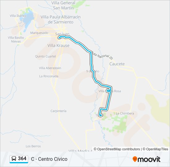 Mapa de 364 de autobús