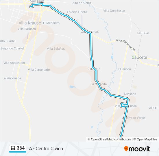 Mapa de 364 de autobús