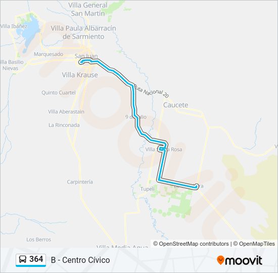 Mapa de 364 de autobús