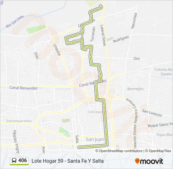 Mapa de 406 de autobús