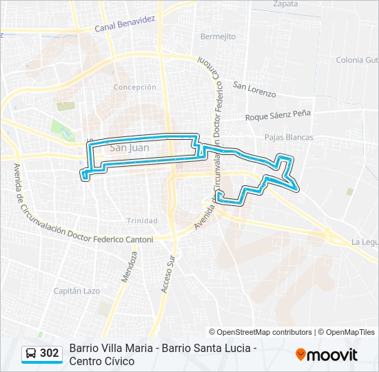 Mapa de 302 de autobús